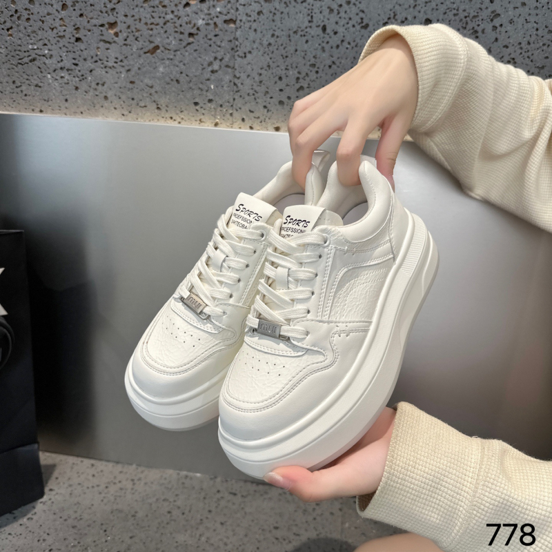 Ženske casual tenisice od prave kože – niski gornji dio, okrugli vrh, vezanje, debeli đon 3–5 cm