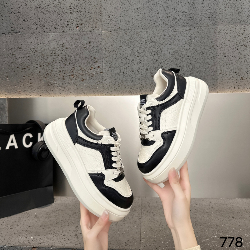 Ženske casual tenisice od prave kože – niski gornji dio, okrugli vrh, vezanje, debeli đon 3–5 cm