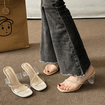 Римски сандали с горна част от синтетична кожа, квадратен нос, каучукова подметка, лято 2024