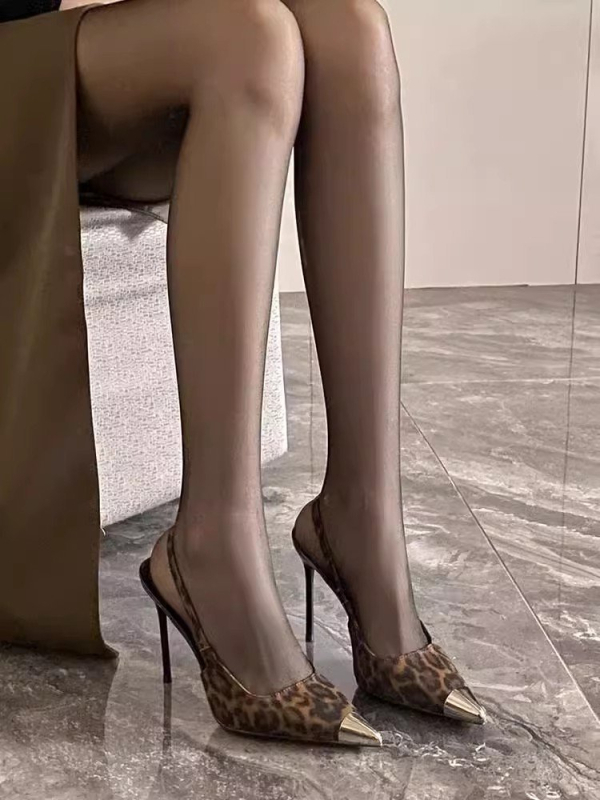 Ženske visoke pete s oštrim vrhom, leopard uzorak, PU gornji materijal, visina potpetice 6–8 cm, uska peta