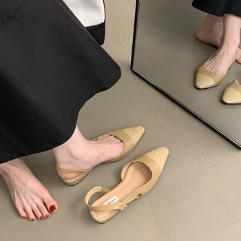 Dámske sandále z PU kože s ostrou špičkou, nízky štvorcový podpätok, spona, korejský štýl, jeseň 2024