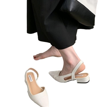 Dámske sandále z PU kože s ostrou špičkou, nízky štvorcový podpätok, spona, korejský štýl, jeseň 2024