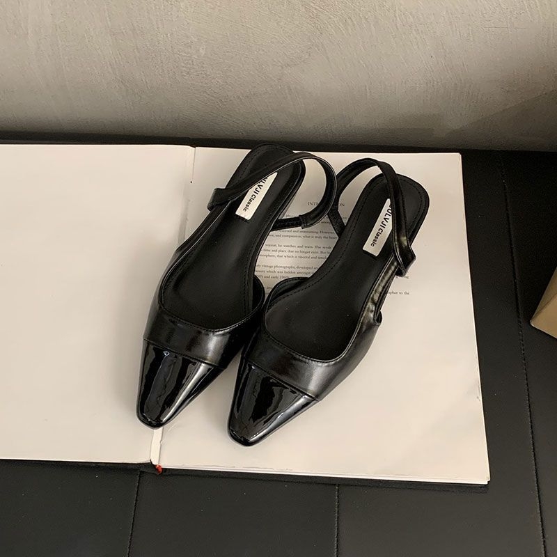 Dámske sandále z PU kože s ostrou špičkou, nízky štvorcový podpätok, spona, korejský štýl, jeseň 2024