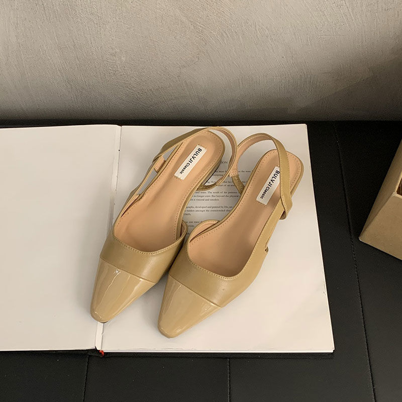 Dámske sandále z PU kože s ostrou špičkou, nízky štvorcový podpätok, spona, korejský štýl, jeseň 2024