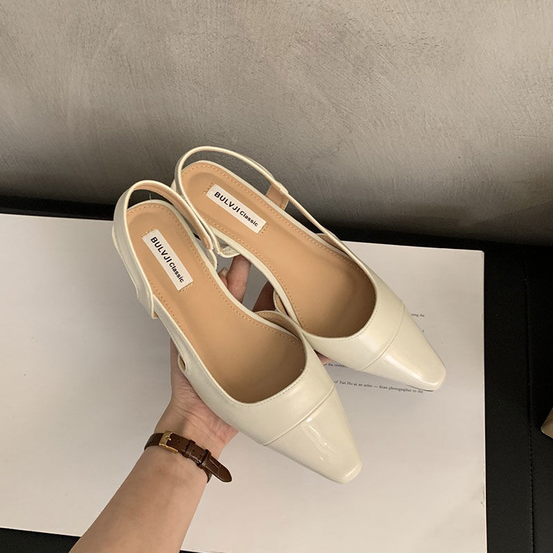 Dámske sandále z PU kože s ostrou špičkou, nízky štvorcový podpätok, spona, korejský štýl, jeseň 2024