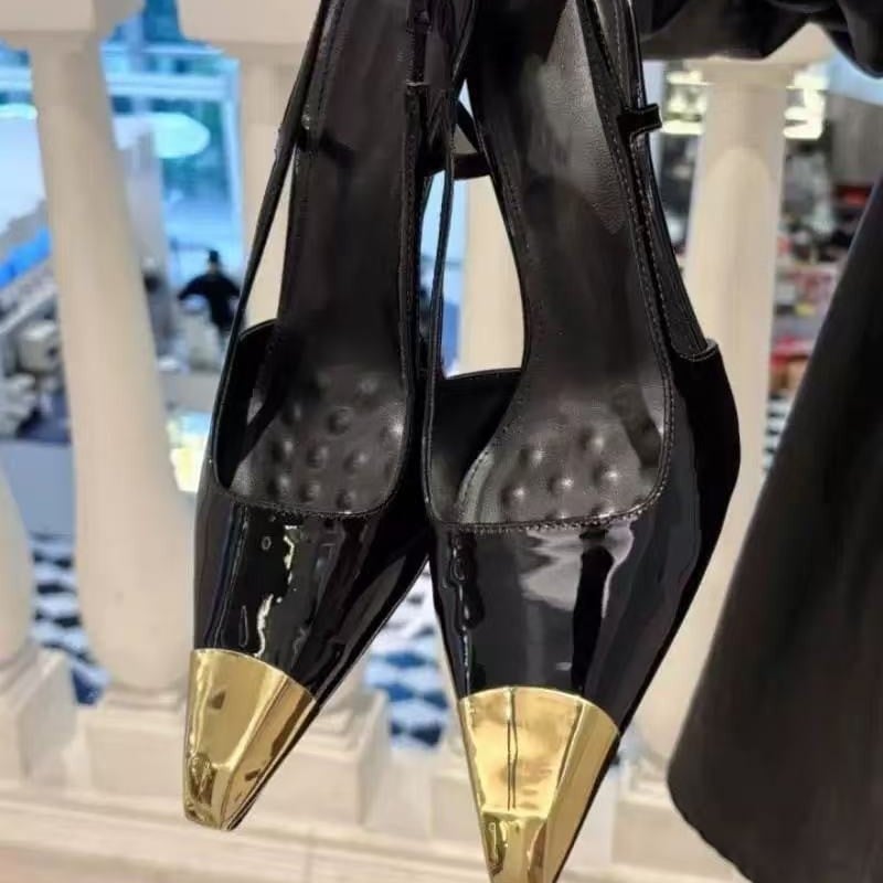 Hátsó nyitott szandálok, hegyes orr, gumitalp, mikroszálas bélés, 2025 tavasz