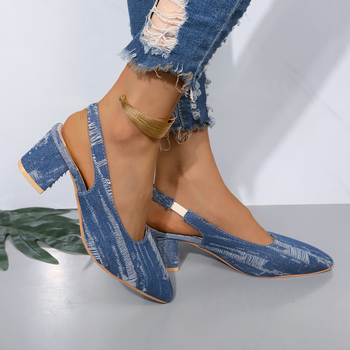 Sandale bez stražnjeg dijela s leopard printom, špičast nos, PU gornji dio, debeli pet 3–6 cm