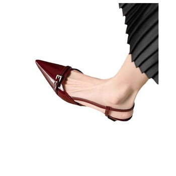 Ženske sandale s uskim remenom i špičastim prstom, vintage stil, PU gornji dio, tanak potpetica 3–6 cm, jedna kopča