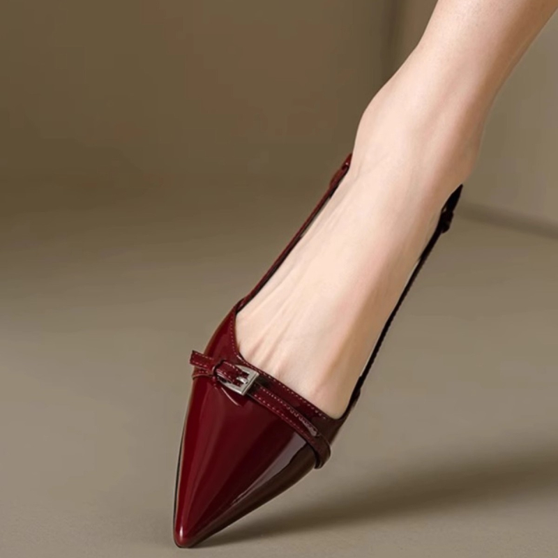 Ženske sandale s uskim remenom i špičastim prstom, vintage stil, PU gornji dio, tanak potpetica 3–6 cm, jedna kopča
