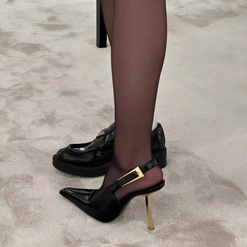 Ženske sandale bez stražnjeg dijela s oštrim nosom i stileto potpeticama | PU gornji dio, PU unutrašnjost, PU potplat, visina potpetice preko 8 cm, zimsko izdanje 2024