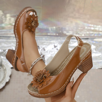 Sandale Fish Mouth cu cataramă, partea superioară PU, căptușeală PU, talpă TPR, toc masiv, primăvară-vară 2025