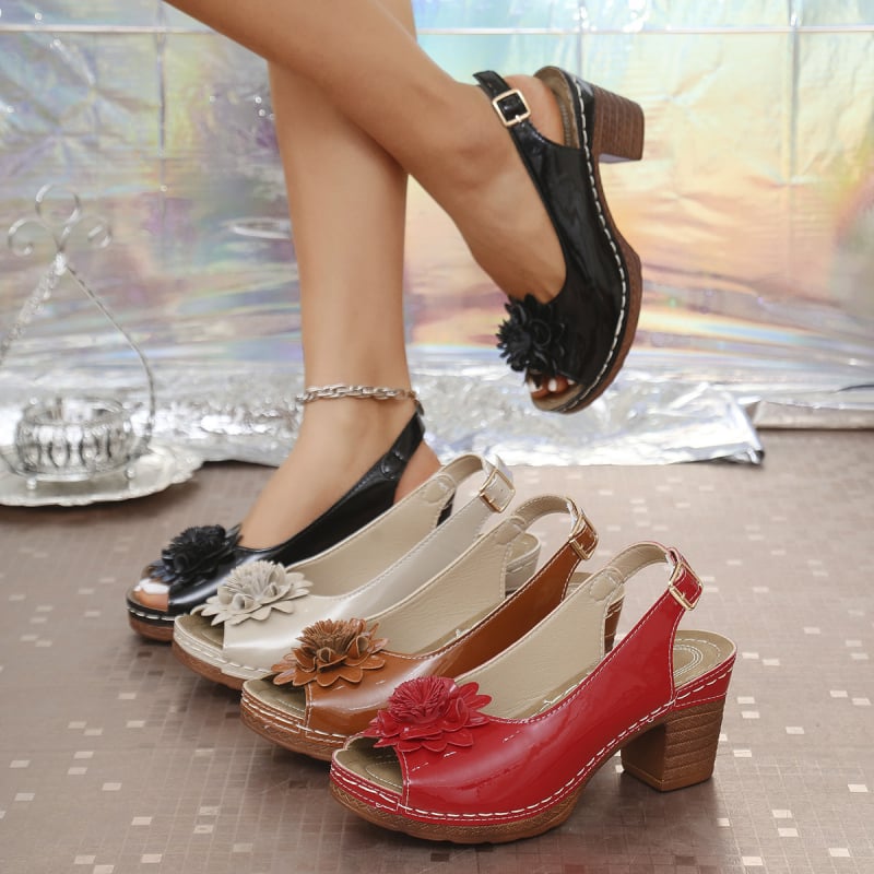 Sandale Fish Mouth cu cataramă, partea superioară PU, căptușeală PU, talpă TPR, toc masiv, primăvară-vară 2025