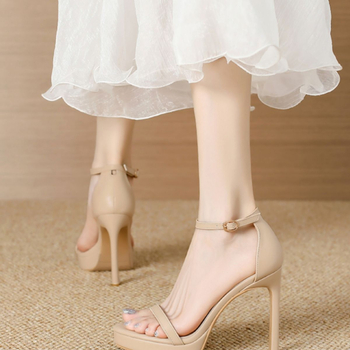 Jednopásové sandále, PU vrchná časť, kórejský štýl, tenký podpätok 6–8 cm, okrúhla špička