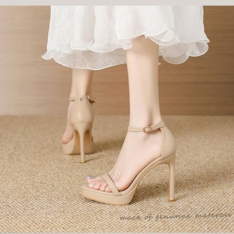 Jednopásové sandále, PU vrchná časť, kórejský štýl, tenký podpätok 6–8 cm, okrúhla špička