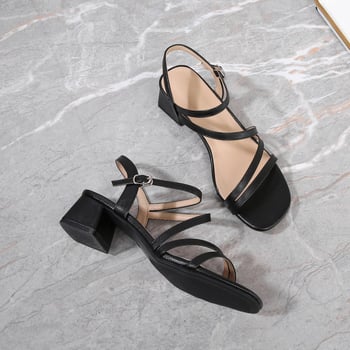 Sandale pentru femei cu un singur curea, toc gros, înălțime 3–6 cm, talpă din cauciuc, interior din Super Fiber.