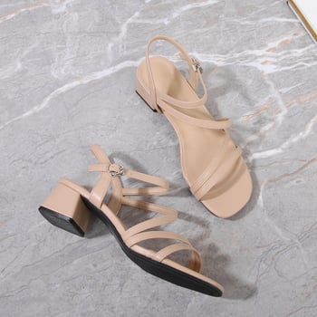 Sandale pentru femei cu un singur curea, toc gros, înălțime 3–6 cm, talpă din cauciuc, interior din Super Fiber.