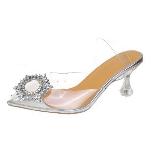 Sandale s ribljim ustima, prozirni gornji PVC, šiljiti vrh, visina pet 6–8 cm, pet oblikovan kao čaša vina