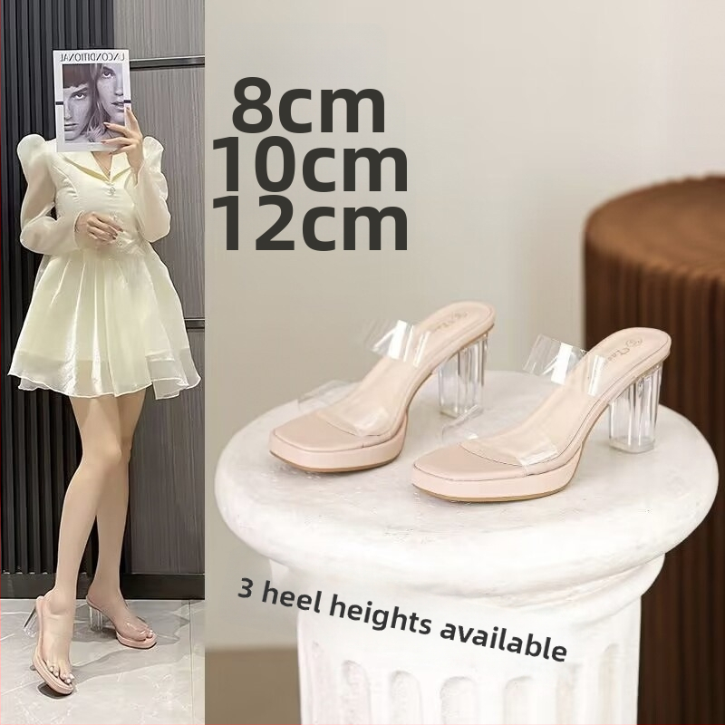 Sandále s remienkami, vršok z mikrovlákna, štvorcový nos, hrubý vysoký podpätok nad 8 cm, gumová podrážka