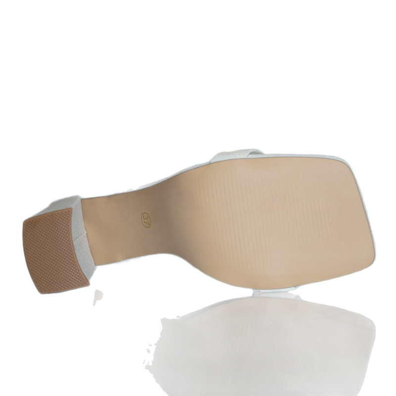 Satenske sandale s jednim remenom, perle, kvadratni vrh, debeli pet 6–8 cm, vezanje straga
