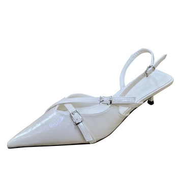 Сандали за жени с остър нос, нисък клин, каишка с еднолентова катарама, горна част и подплата от супер влакна