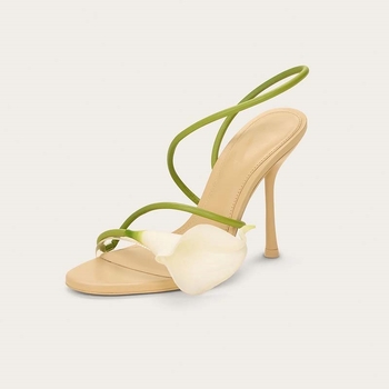 Sandále s jedným pásom, otvorený prst, horná časť z PU, gumená podrážka, 6–8 cm tenký podpätok