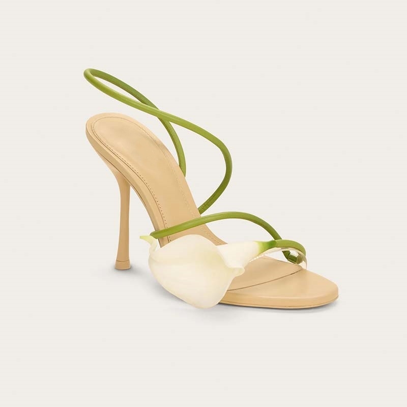 Sandále s jedným pásom, otvorený prst, horná časť z PU, gumená podrážka, 6–8 cm tenký podpätok