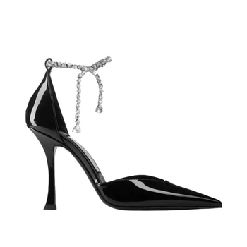 Stiletto sandale s rhinestones, jednostruki remen, špičat nos, proljeće 2025