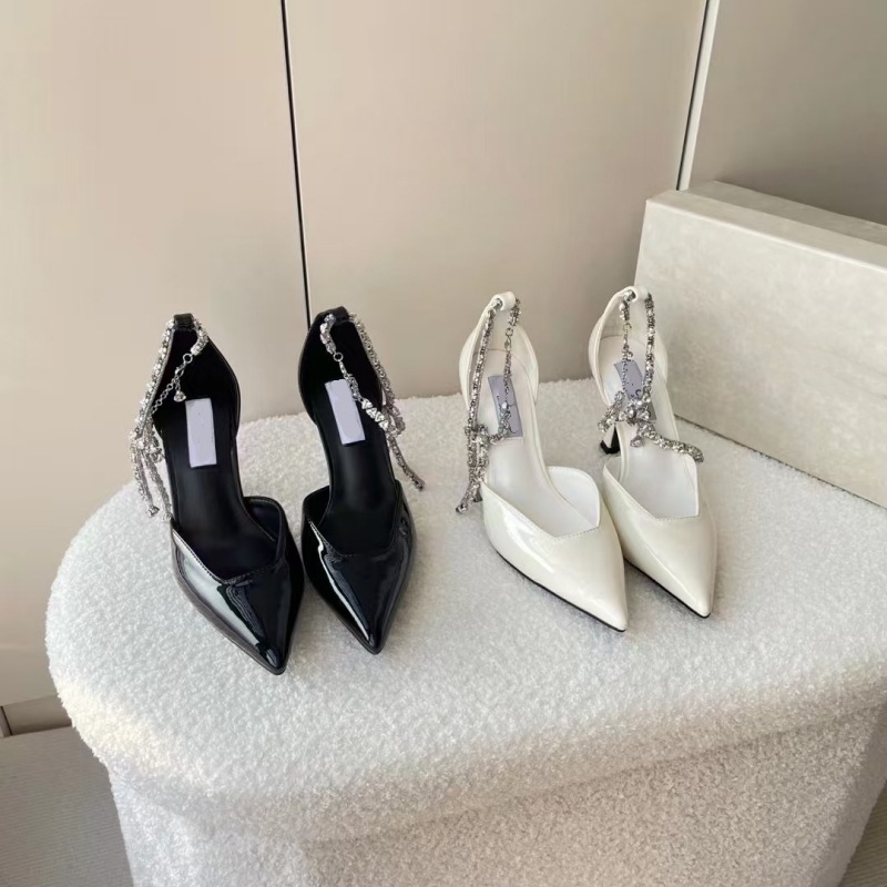 Stiletto sandale s rhinestones, jednostruki remen, špičat nos, proljeće 2025