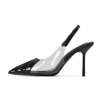 Visoke štikle s špicastim nosom, PVC gornji dio, visina potpetice 6-8 cm, gumena potplata