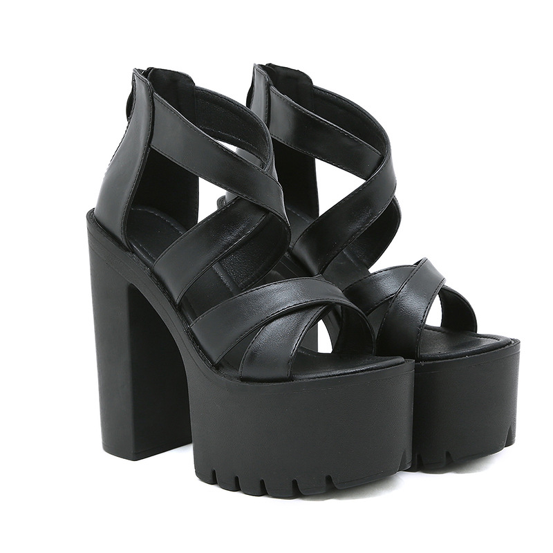 Platformske sandale otvorenog prsta, stil riblje usta, mikrovlakna gornji dio, PU potplat, 6–8 cm visok pet