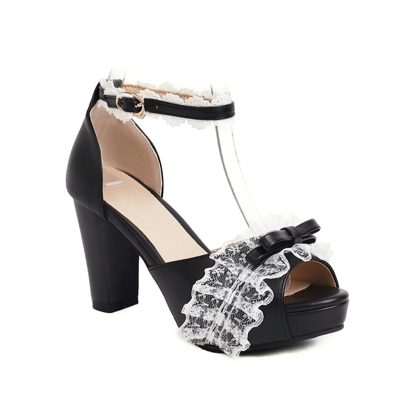 Mary Jane cipele u Lolita stilu, Peep Toe, mek gornji dio od kože, visoki 6–8 cm debeli potpetica