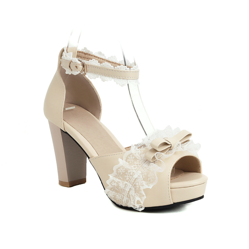Mary Jane cipele u Lolita stilu, Peep Toe, mek gornji dio od kože, visoki 6–8 cm debeli potpetica