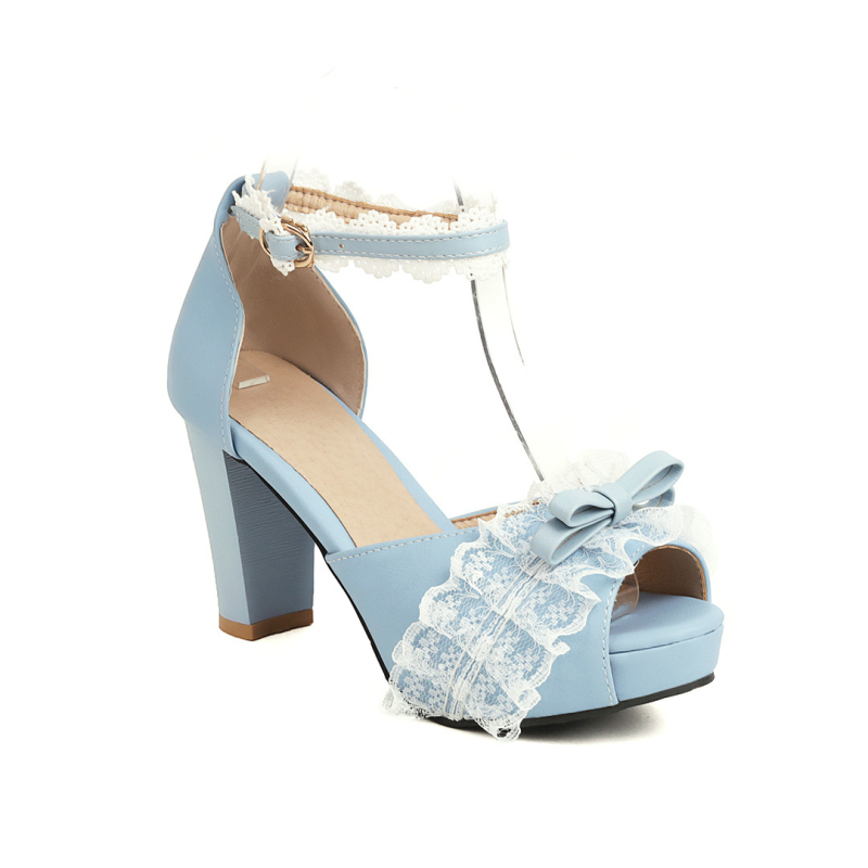 Mary Jane cipele u Lolita stilu, Peep Toe, mek gornji dio od kože, visoki 6–8 cm debeli potpetica