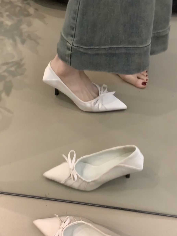 Banket cipele s oštrim nosom, gornji materijal: Super Fiber, korejski stil, visina pete 6-8 cm, tanak potpetica