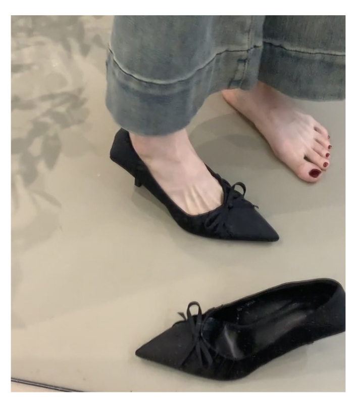 Banket cipele s oštrim nosom, gornji materijal: Super Fiber, korejski stil, visina pete 6-8 cm, tanak potpetica