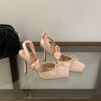 Pantofi femei cu curea la gleznă, vârf ascuțit, toc subțire 6-8 cm, branț din microfibră, talpă PU