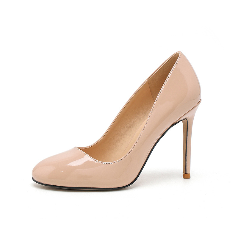 Ženske lakirane slip-on cipele s okruglim vrhom, ultra visoki stiletto potpetice