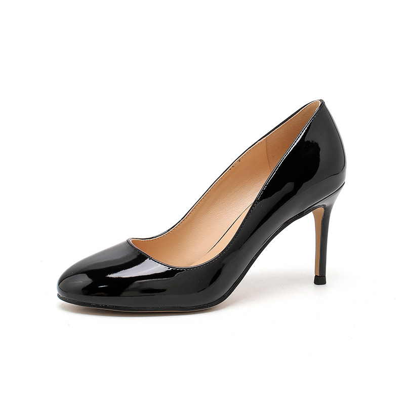 Ženske lakirane slip-on cipele s okruglim vrhom, ultra visoki stiletto potpetice