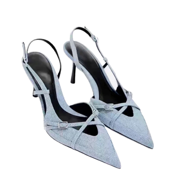 Női nyitott sarkú papucs PU felsőrésszel, egyvonalas csattal, 6–8 cm magas sarkú, gumi talp