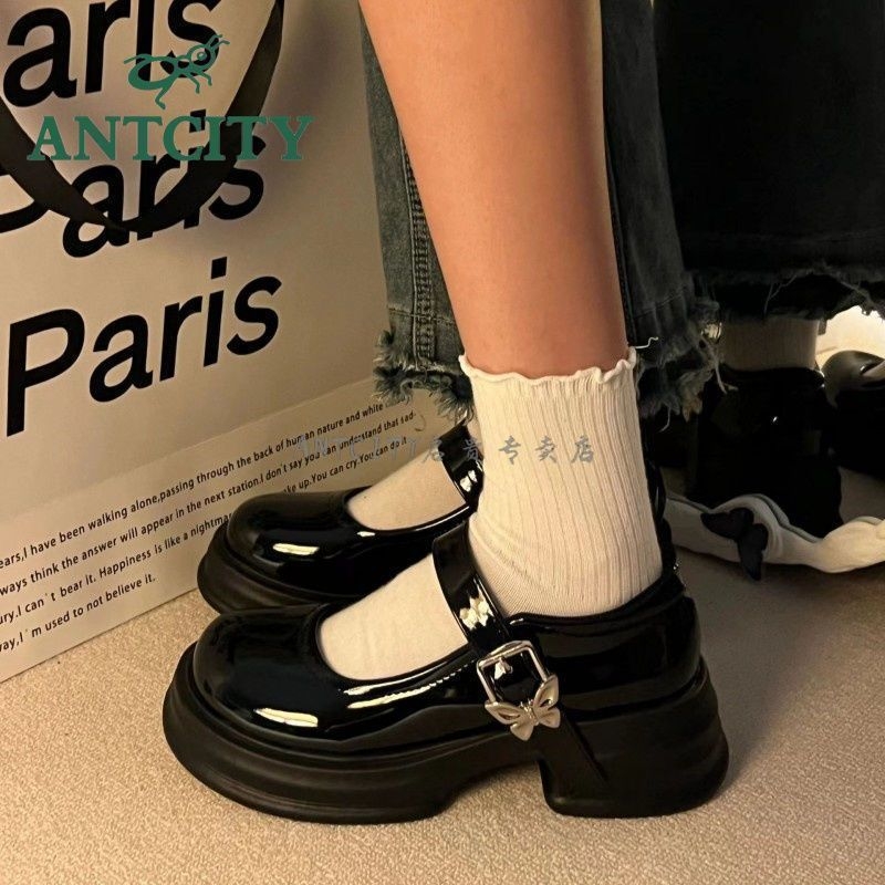 Női Mary Jane cipő, kerek orrú, PU felsőrész, 8 cm-nél magasabb vastag sarkú, gumi talp, Koreai stílus