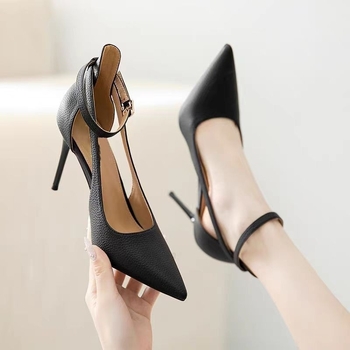 Francia stílusú magassarkú cipő egy egycsatos pánttal, PU felsőrész, vékony sarok, 6–8 cm, ünnepi cipő