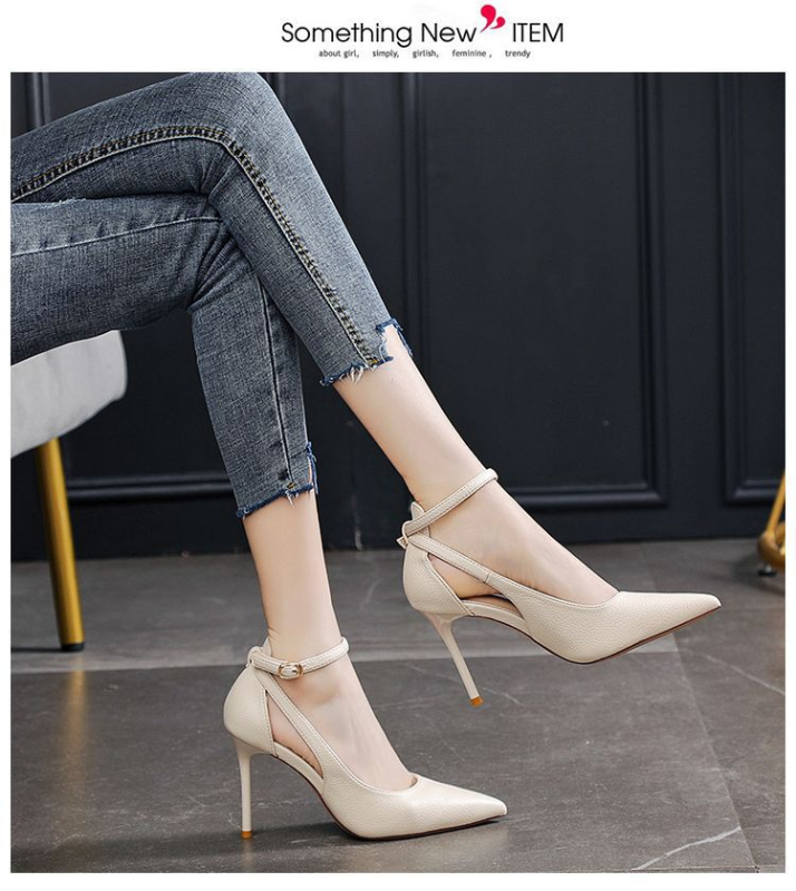 Francia stílusú magassarkú cipő egy egycsatos pánttal, PU felsőrész, vékony sarok, 6–8 cm, ünnepi cipő