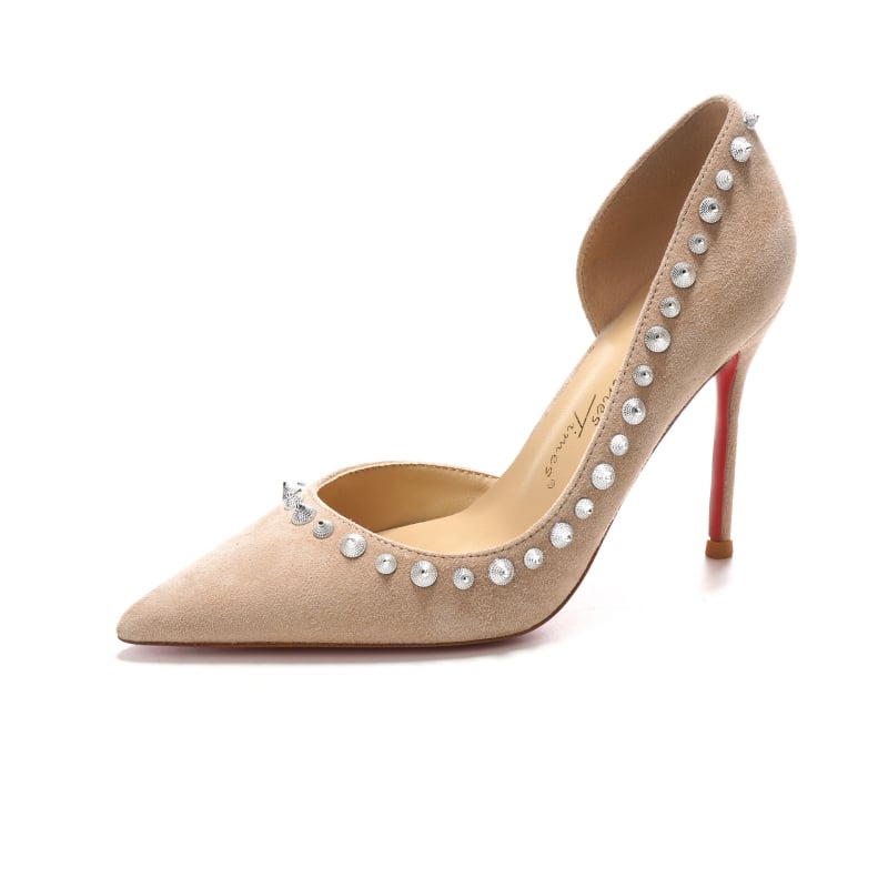 Női magassarkú cipő velúr felsőrész, hegyes orrú, gumírozott talpú és juhbőr bélés