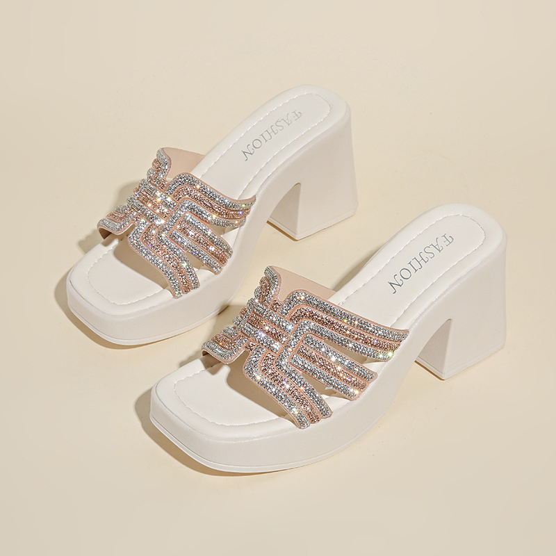 Női magas sarkú cipő négyzetes orral, fényes, vastag talppal, vízálló platforma, PU felsőrész, 8 cm+ sarok