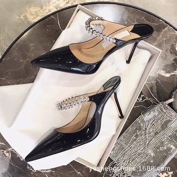 Női rhinestone slip-on papucs, hegyes orr, egypántos felső rész, gumi talp, mikroszöv bélés — Baotou kategória, Nyár 2021