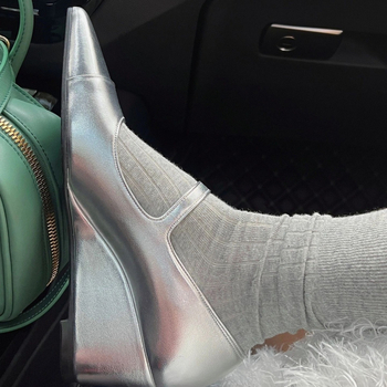 Pravé kožené Mary Jane topánky s ostrým nosom, francúzsky štýl, klinové podpätky s prackou