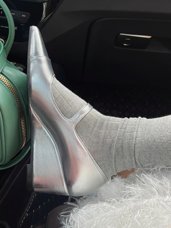 Pravé kožené Mary Jane topánky s ostrým nosom, francúzsky štýl, klinové podpätky s prackou