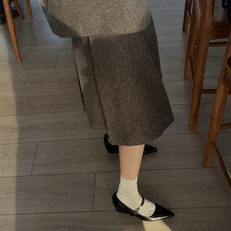 Pravé kožené Mary Jane topánky s ostrým nosom, francúzsky štýl, klinové podpätky s prackou