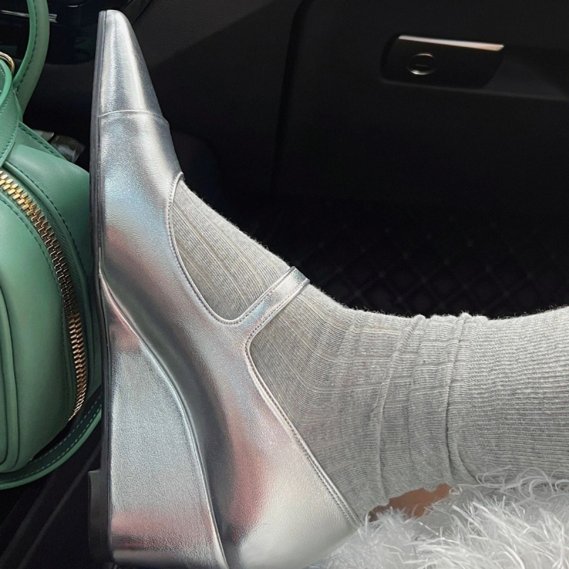 Pravé kožené Mary Jane topánky s ostrým nosom, francúzsky štýl, klinové podpätky s prackou