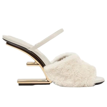 Szőrös női magassarkú papucs – kerek orr, PVC talp, PU bélés, 2025 ősz